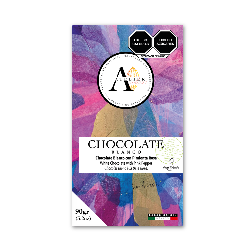 [18801] BARRA CHOCOLATE BLANCO 90g [PIMIENTA ROSA] (ATELIER 1534)